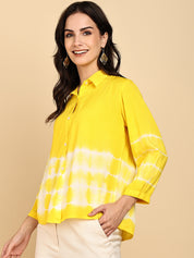 Women Casual Rayon Staple Tie & Dye Spread Collar Full Sleeves Relaxed Fit Shirt (W1690)