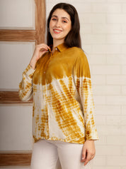 Women Hand Tie & Dye Mustard Rayon Casual Shirt (W1792)