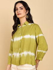 Women Casual Rayon Staple Tie & Dye Spread Collar Full Sleeves Relaxed Fit Shirt (W1693)