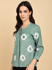 Women Casual Cotton Slub Tie & Dye Mandarin Full Sleeves Regular Fit Shirt (W1719)