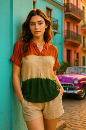 Indian Flag-Inspired Tri-Colored Ombre Dyed Casual Rayon Top (W1416)