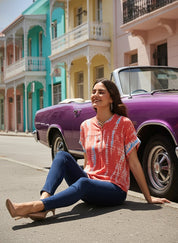 Hand Tie Dyed Red  Top for Women (W1529)