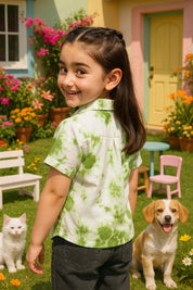 Hand Tie Dyed Half Sleeves Shirt for Girls (K1026)