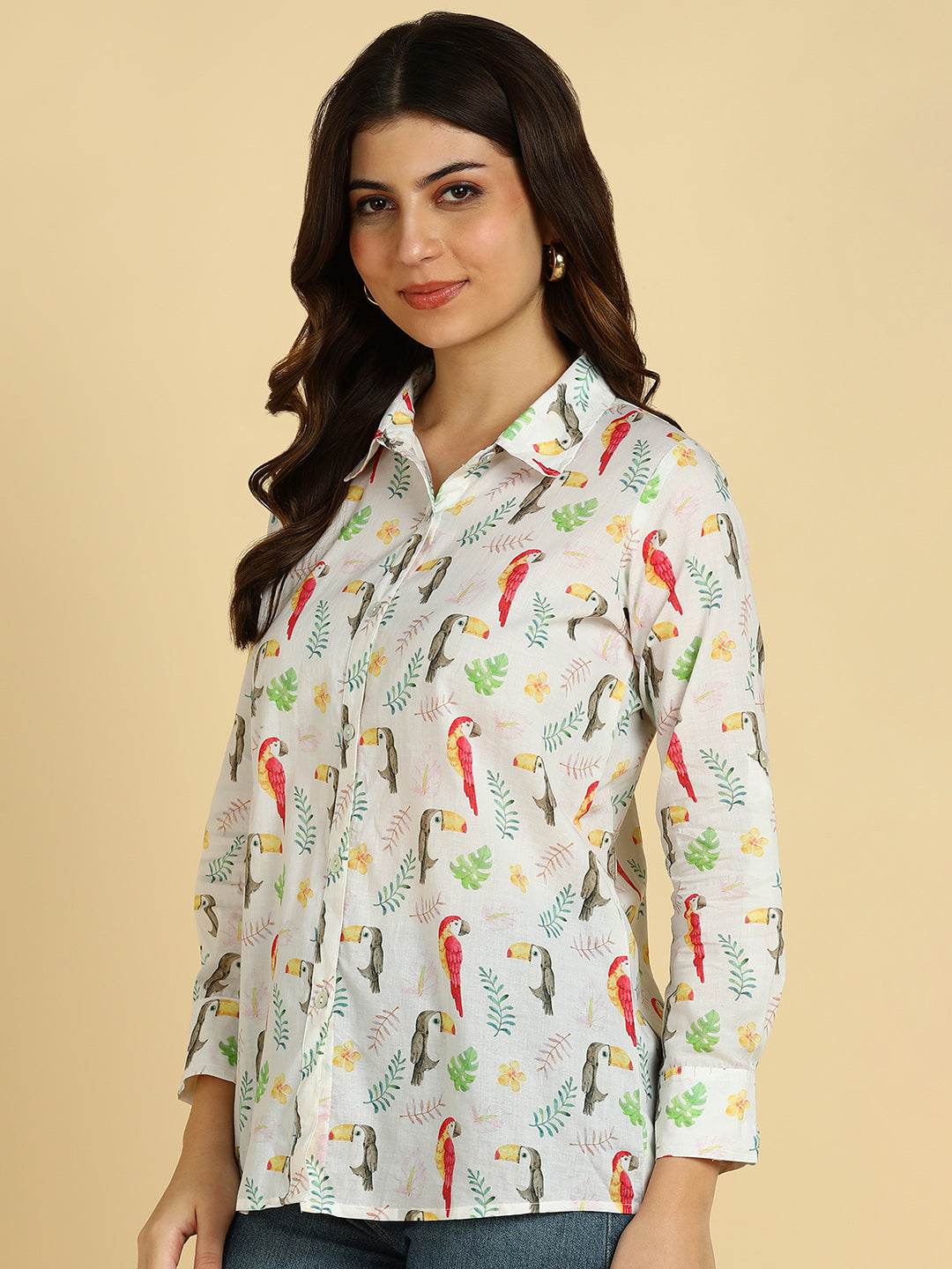 Women Casual Digital Printed Cotton Regular Fit Shirt (W1678)