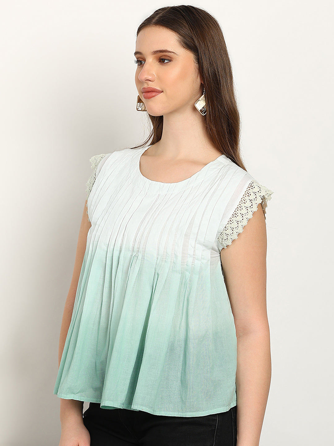 Women Casual Tie & Dye Cotton Flared Top (W1725)