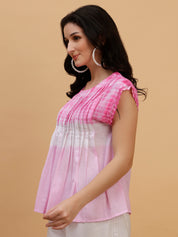 Women Pink-White Tie & Dye Camric Casual Top (W1805)