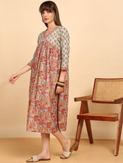 Women Cotton Floral Printed Flared/A-Line Dress (W1779)