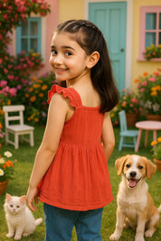 Cotton Frill Shoulder Plain Top for Girls (K1007)