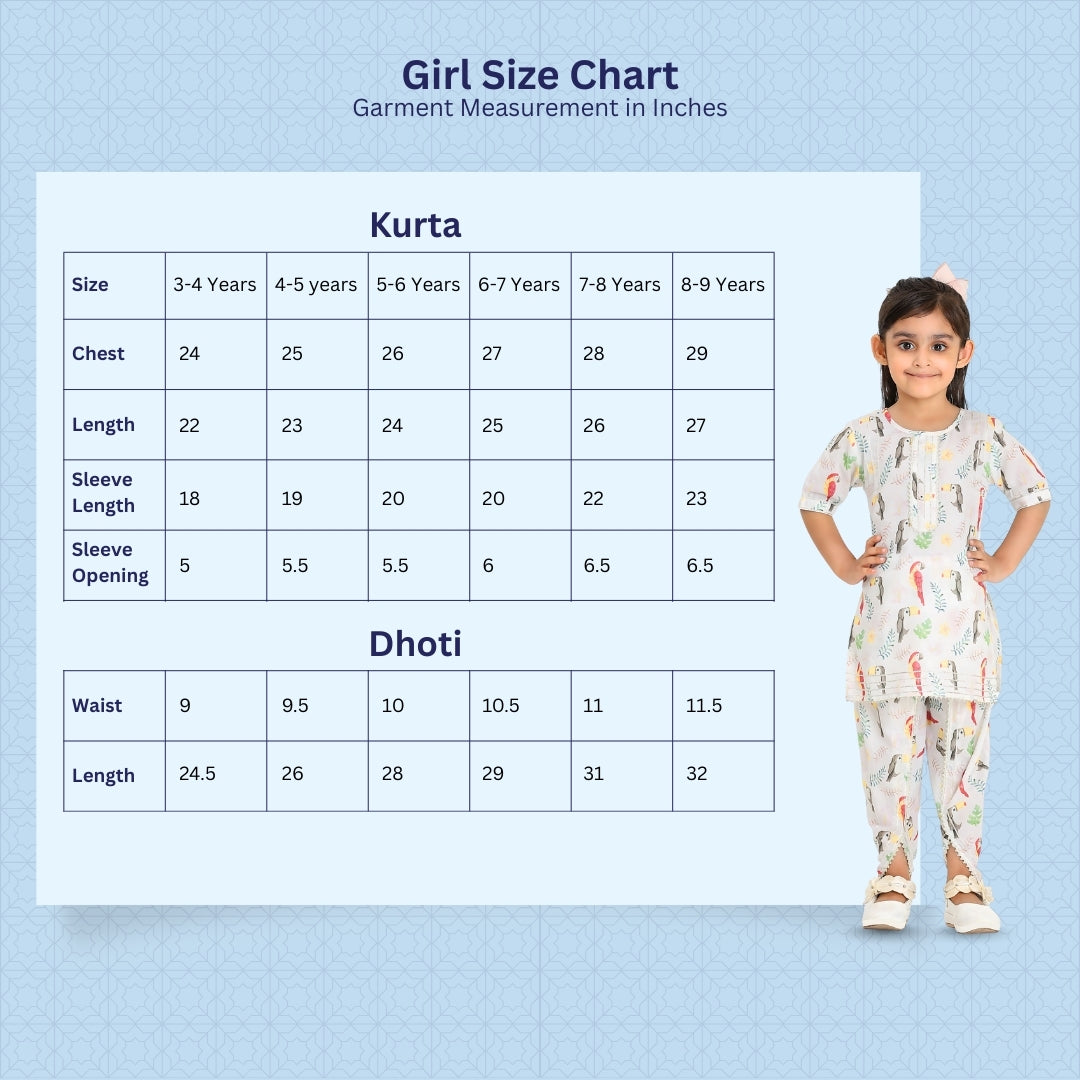 Girls Light Purple Tropical Print Cotton Blend Kurta And Dhoti Pant Set (K11071)
