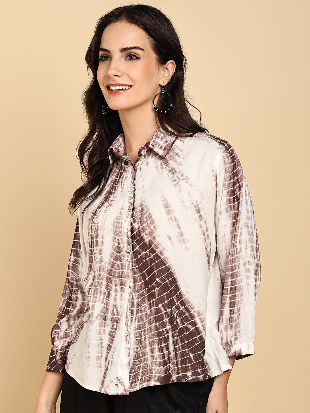 Women Casual Rayon Staple Tie & Dye Spread Collar Full Sleeves Relaxed Fit Shirt (W1691)