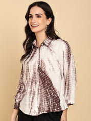 Women Casual Rayon Staple Tie & Dye Spread Collar Full Sleeves Relaxed Fit Shirt (W1691)