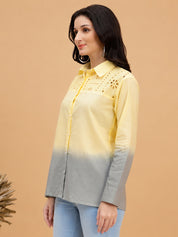 Women Yellow Embellished Tie & Dye Camric Casual Shirt (W1821)