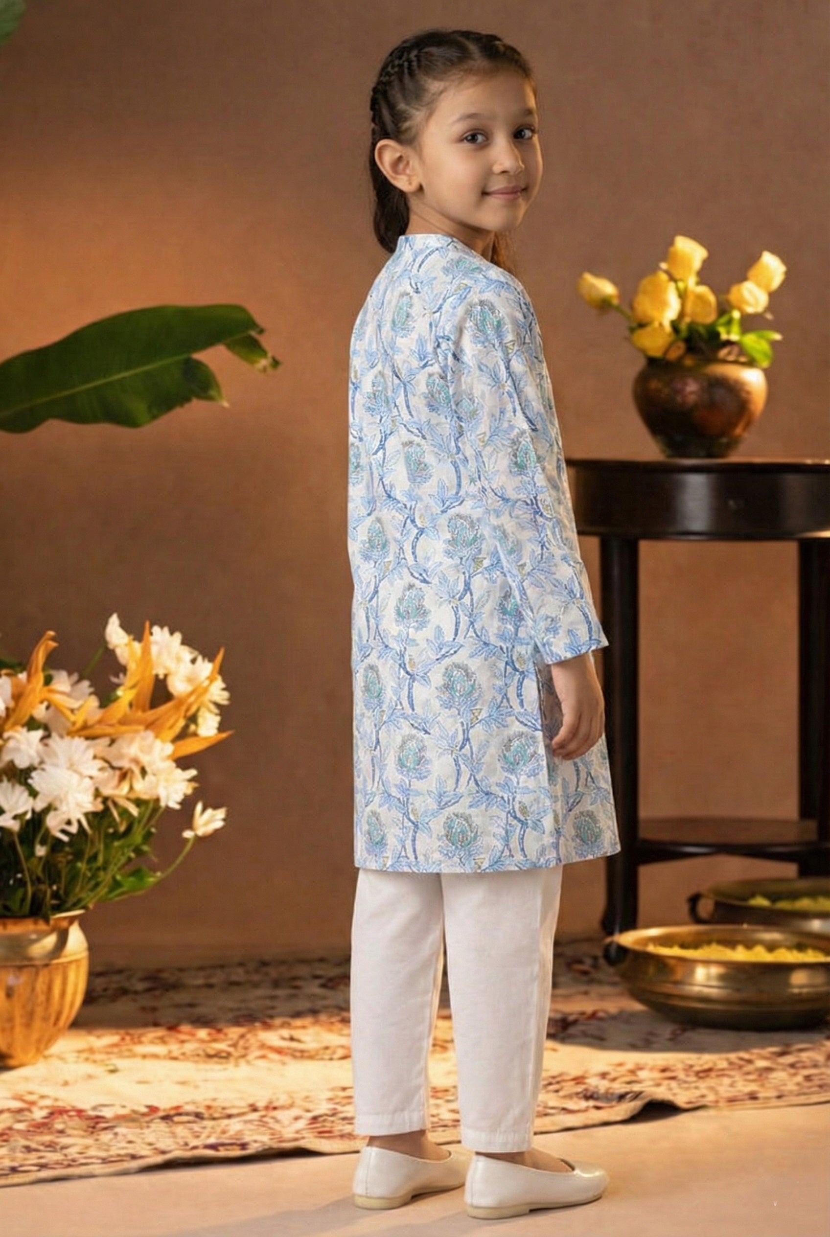 Printed Cotton Kurta Pyjama Set For Girls (K1053)