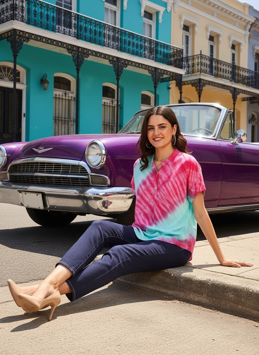 Hand Tie Dyed Sea Green Top for Women (W1528)