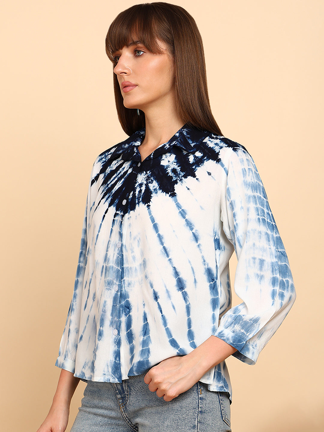 Women Rayon Staple Tie & Dye Spread Collar Regular Fit Shirt (W1772)