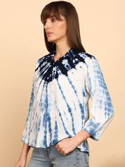 Women Rayon Staple Tie & Dye Spread Collar Regular Fit Shirt (W1772)