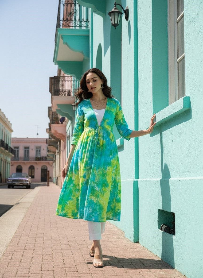 Hand Dyed Cap Dress for Women (W1494)