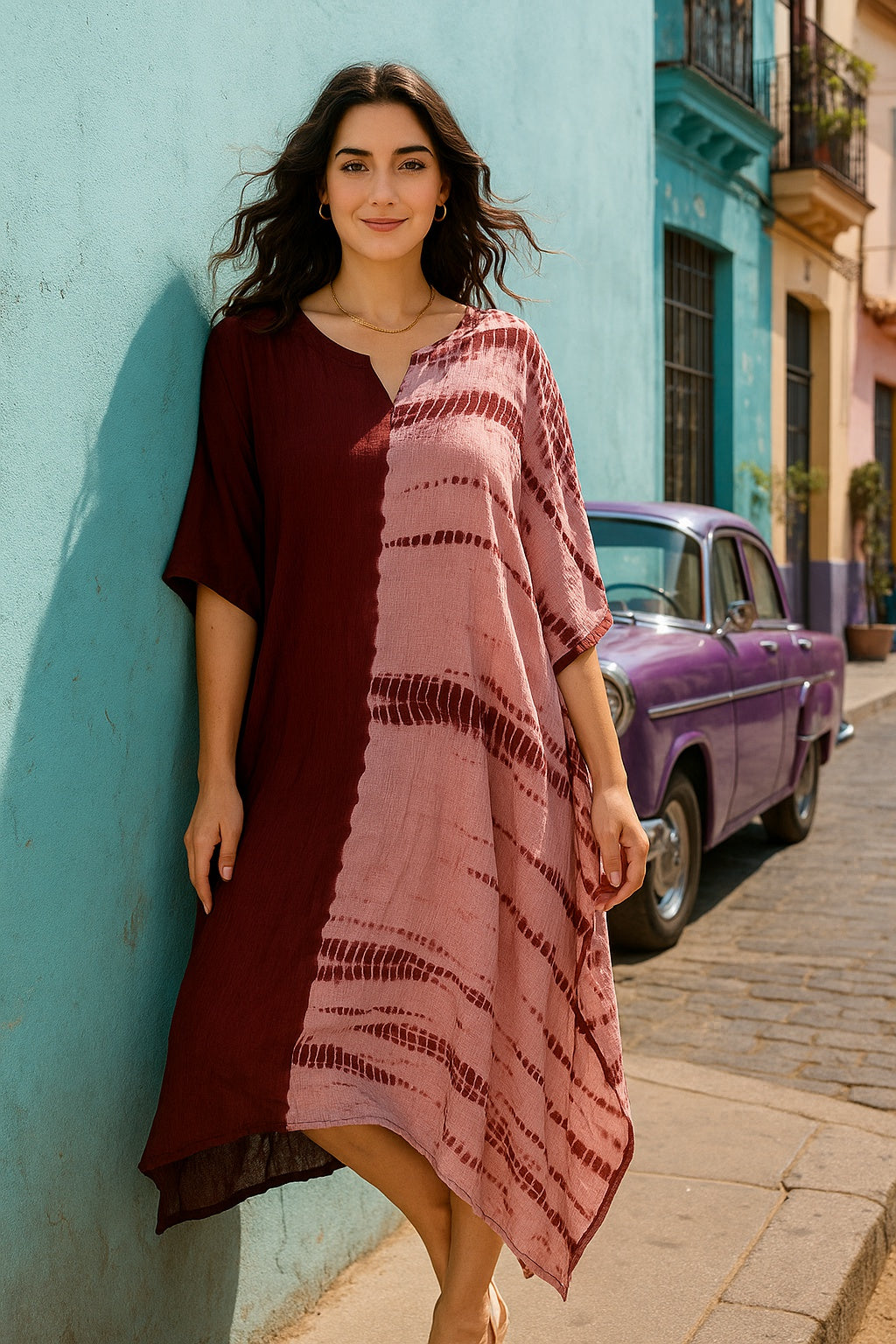 Hand Dyed Loose Fitted Crepe Kaftan Kurta (W1430)