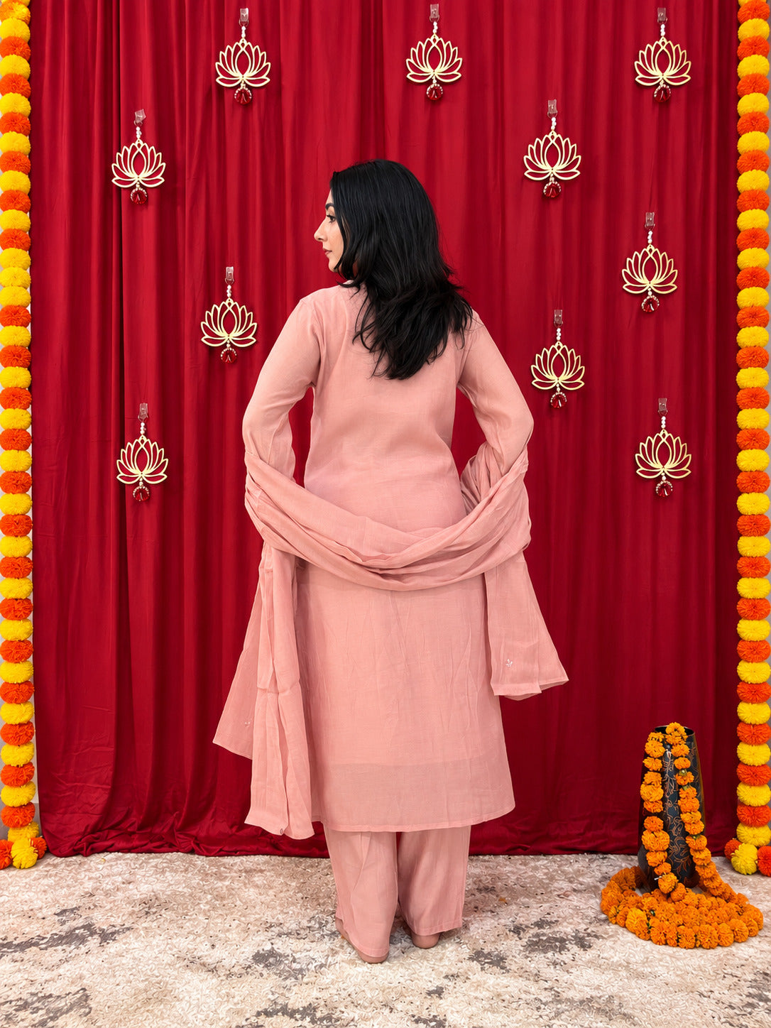Maaesa Luxe Pink Mulchanderi Festive Kurta Set | Kurta Bottom Dupatta (W10010)