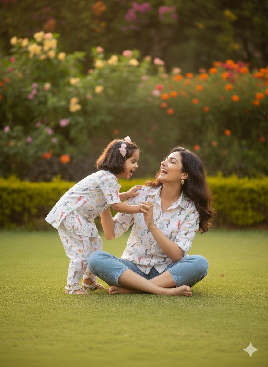 Women Printed Shirt With Matching Kids Kurta Set Mother Daughter Combo (COMBOMD9028)