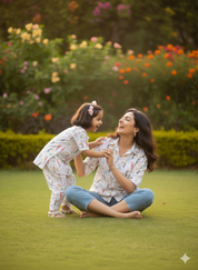 Women Printed Shirt With Matching Kids Kurta Set Mother Daughter Combo (COMBOMD9028)