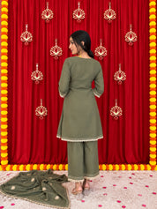 Maaesa Luxe Green Mulchanderi Festive Kurta Set | Kurta Bottom Dupatta (W10009)