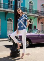 Vibrant Blue Tie-Dye Everywhere Top In Soft Rayon (W1544)