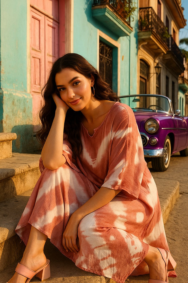 Hand Dyed Loose Fitted Crepe Kaftan Kurta (W1428)