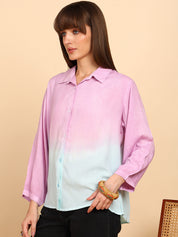 Women Rayon Staple Tie & Dye Spread Collar Regular Fit Shirt (W1773)