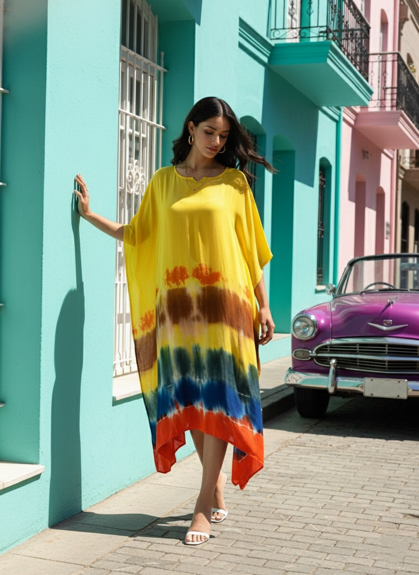 Rayon Crepe Tie Dye Kaftan Dress (W1202)