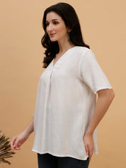 Women White Solid Rayon Casual Top (W1786)