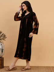 Women Hand Tie & Dye Black Rayon A-Line Dress (W1802)