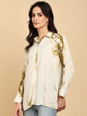 Women Casual Rayon Crepe Tie & Dye Spread Collar Full Sleeves Relaxed Fit Shirt (W1707)