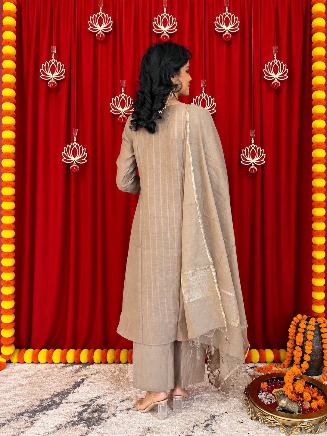 Maaesa Luxe Brown Mulchanderi Festive Kurta Set | Kurta Bottom Dupatta (W10002)