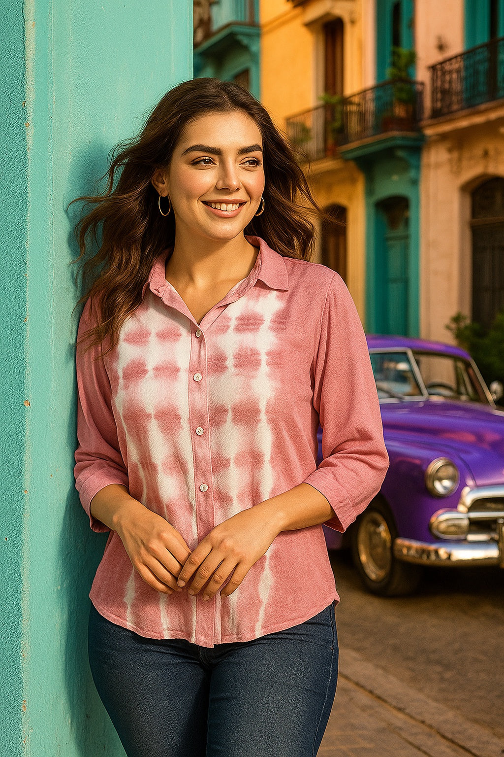 Tie Dyed Casual Fitted Shirt for Women (W1454)