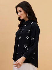 Women Hand Tie & Dye Blue Rayon Casual Shirt (W1798)
