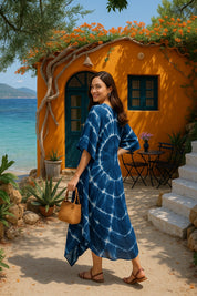 Rayon Crepe Tie Dye Blue Kaftan Kurta (W1125)