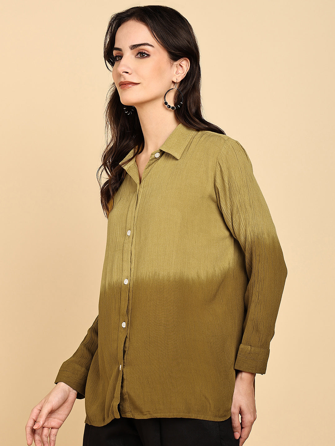 Women Casual Rayon Crepe Tie & Dye Spread Collar Full Sleeves Relaxed Fit Shirt (W1711)