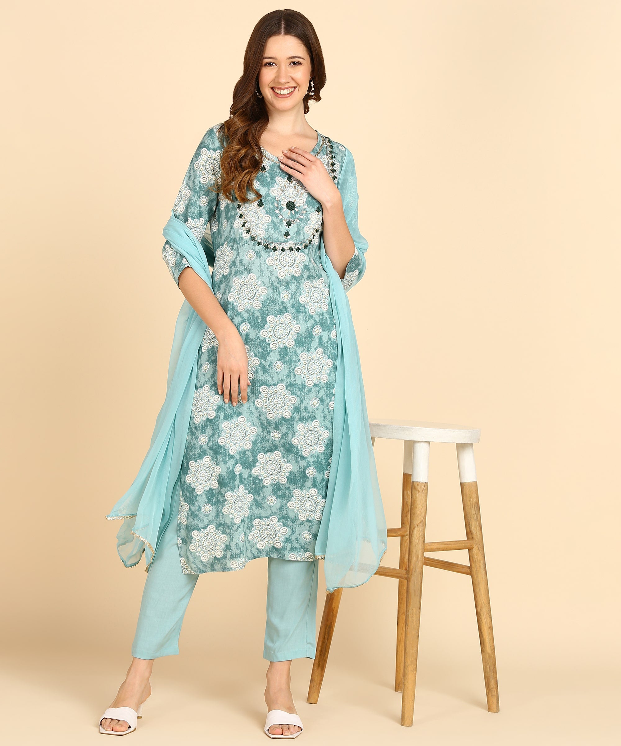 Rayon Green Suit Set with Gotta patti work (W1359)