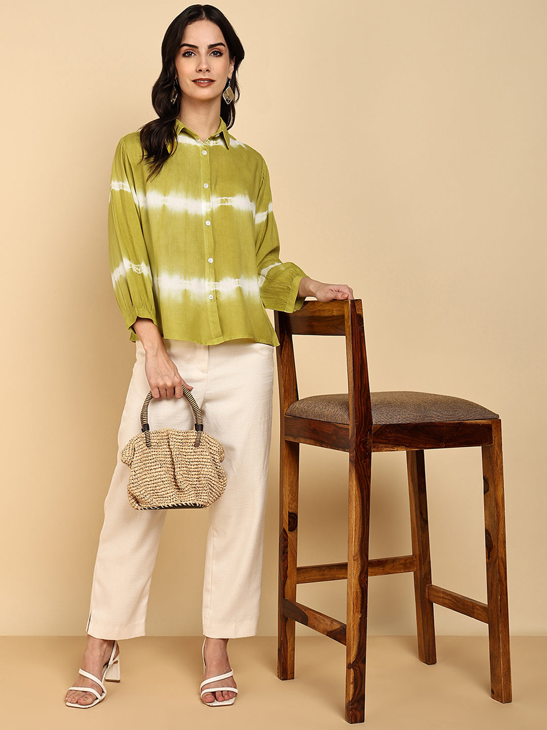 Women Casual Rayon Staple Tie & Dye Spread Collar Full Sleeves Relaxed Fit Shirt (W1693)