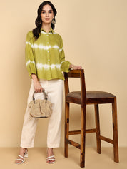 Women Casual Rayon Staple Tie & Dye Spread Collar Full Sleeves Relaxed Fit Shirt (W1693)