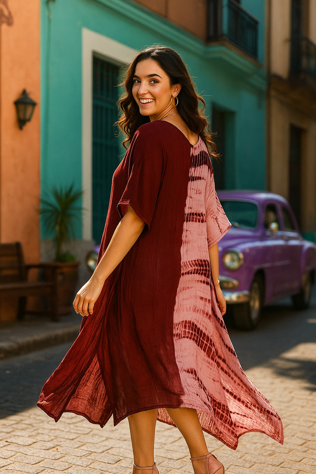 Hand Dyed Loose Fitted Crepe Kaftan Kurta (W1430)