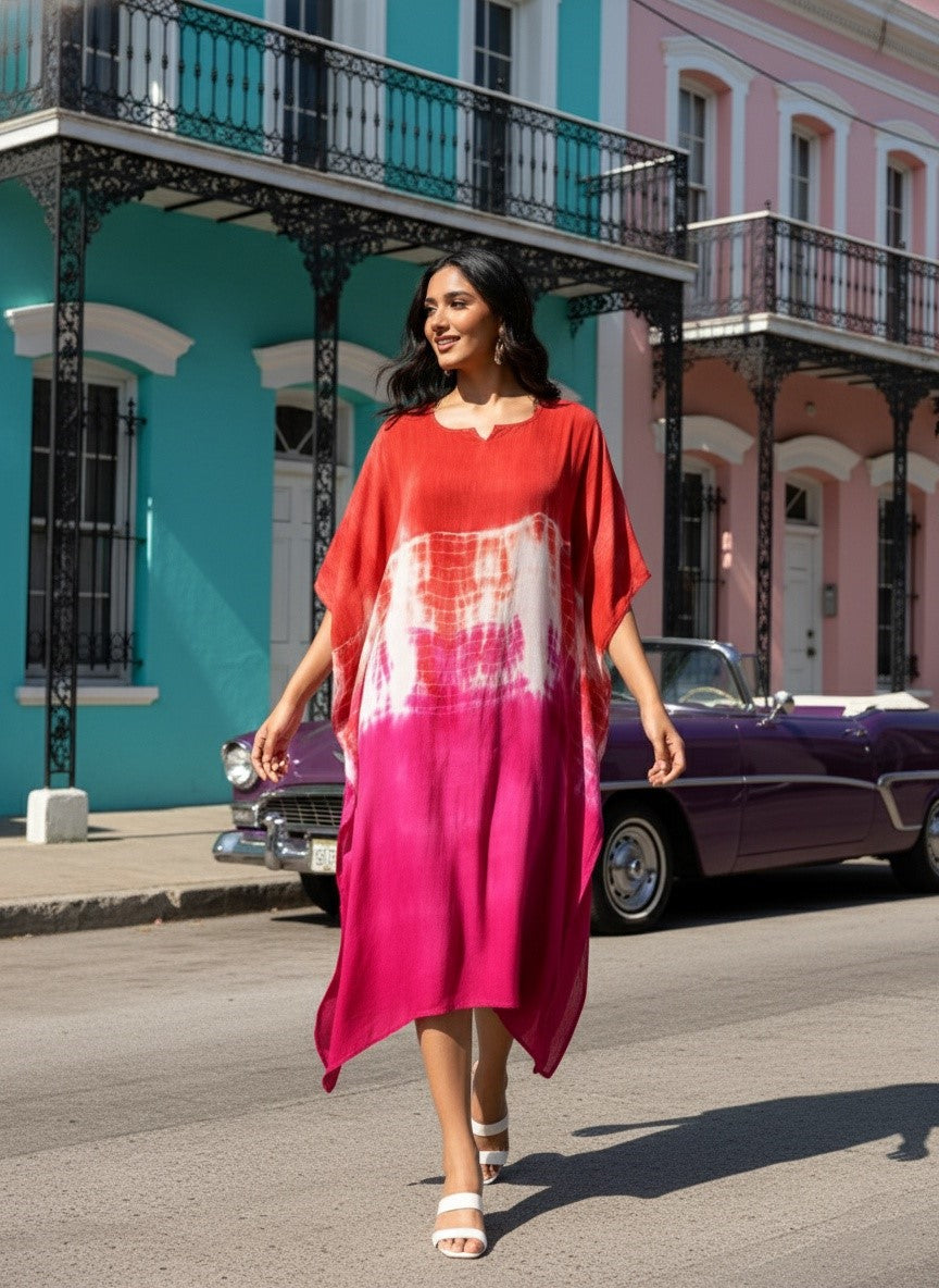 Rayon Crepe Tie Dye Brown Kaftan Dress (W1189)