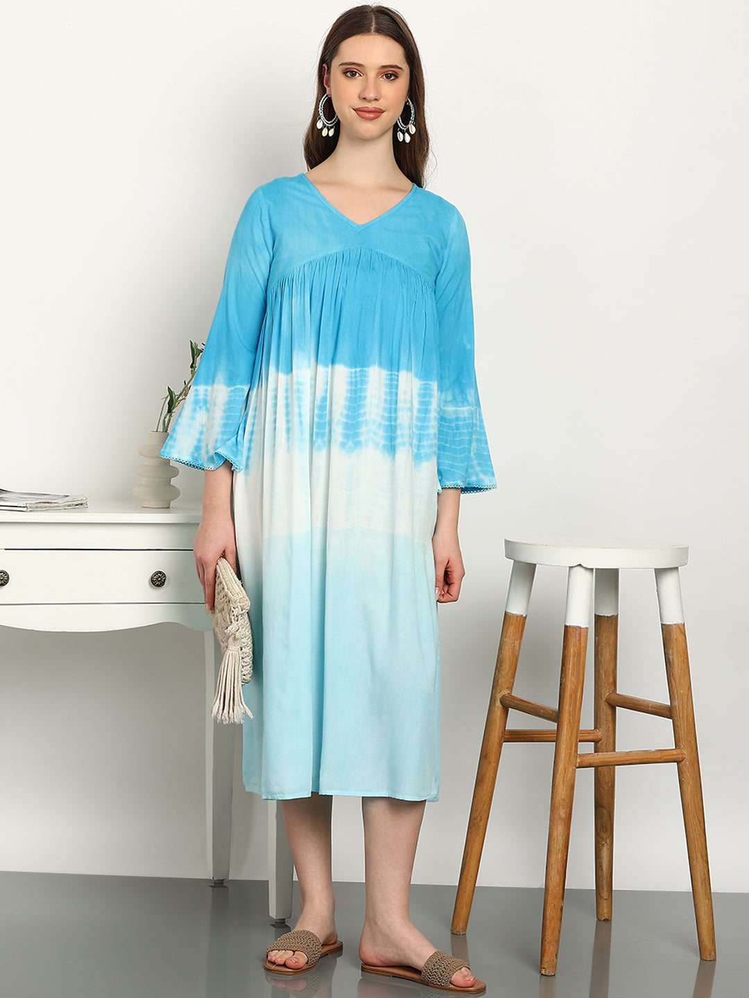 Women Hand Tie & Dye Rayon A-Line Dress (W1733)