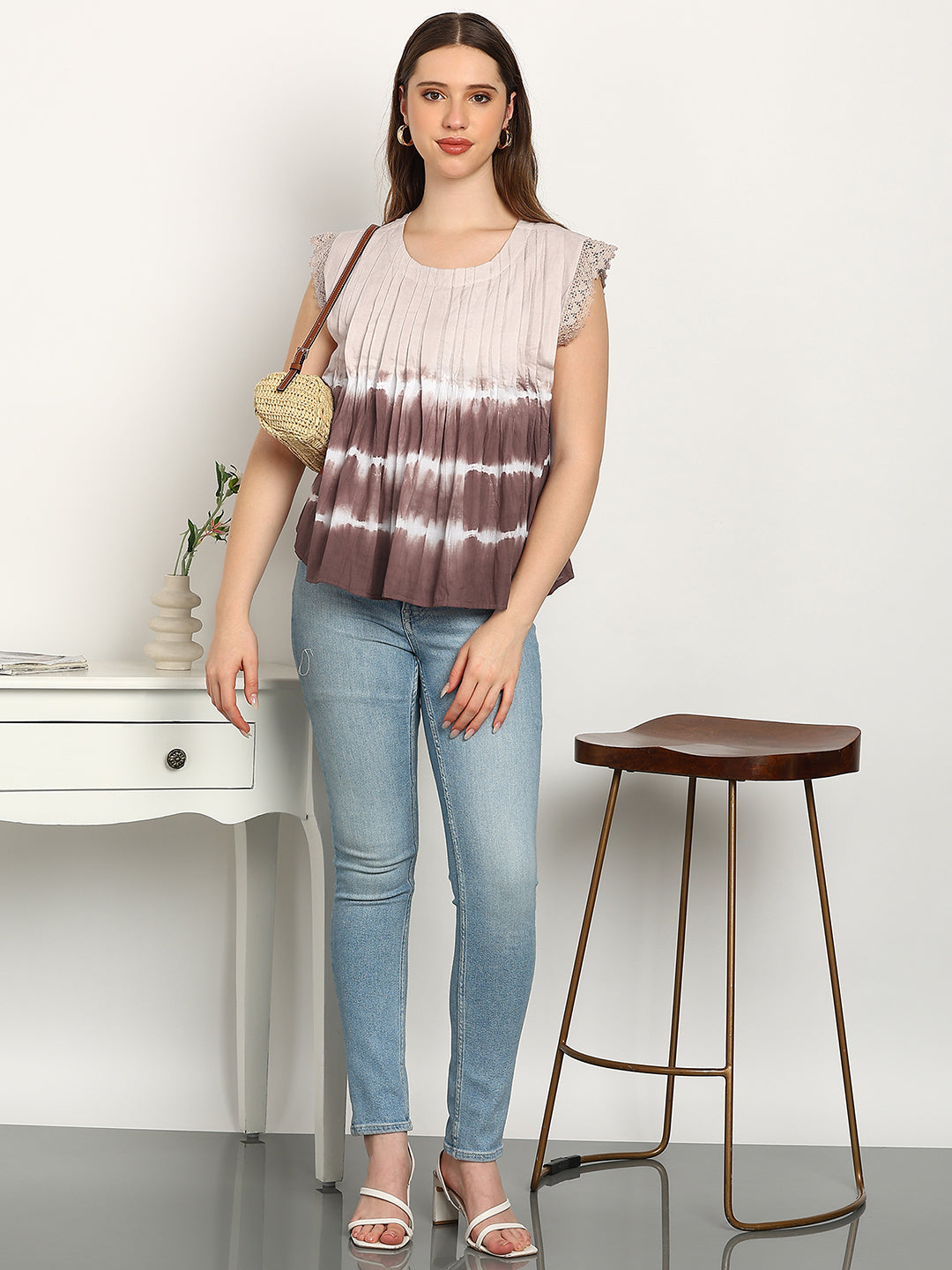 Women Casual Tie & Dye Cotton Flared Top (W1724)