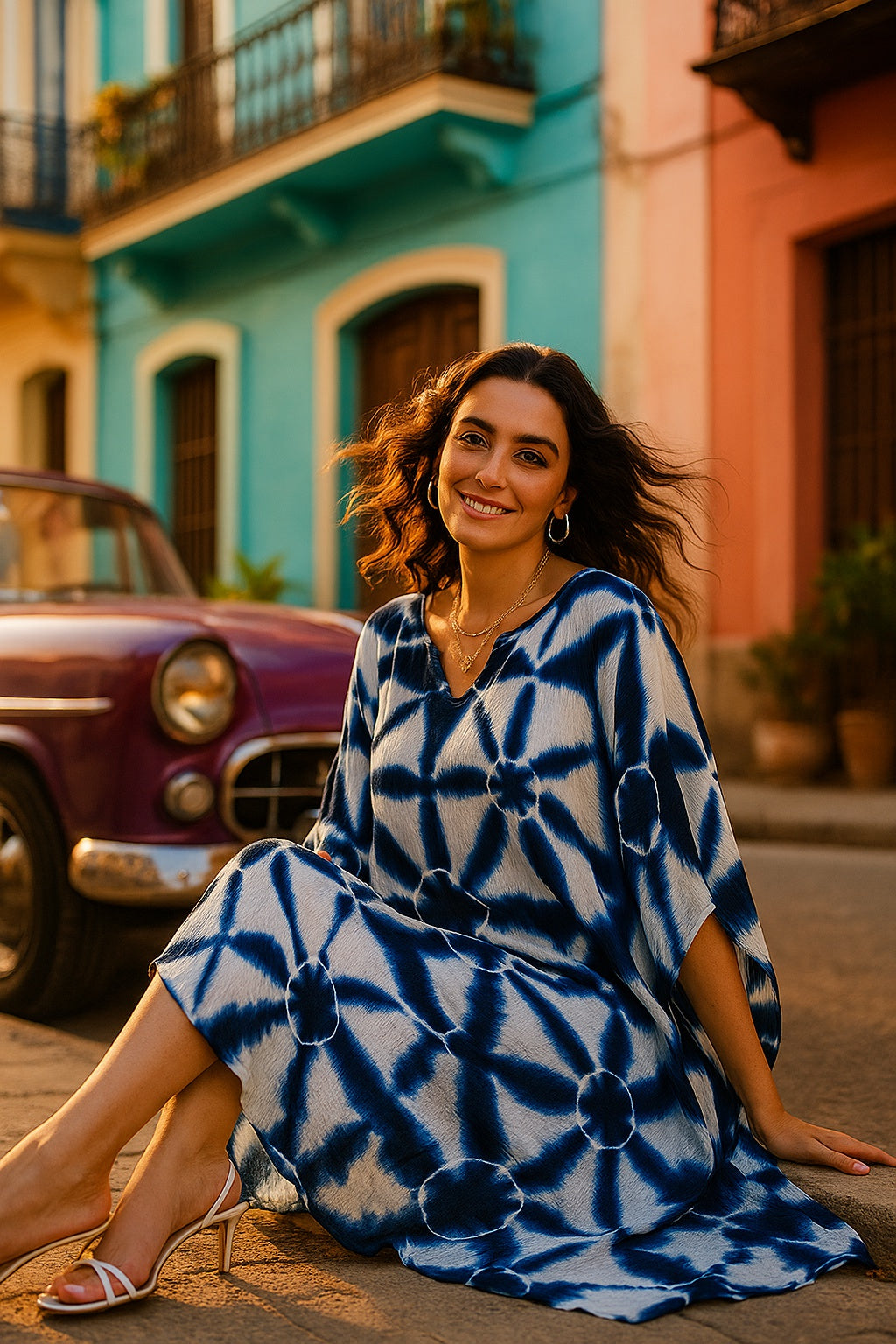 Hand Dyed Loose Fitted Crepe Kaftan Kurta (W1431)