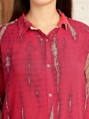 Women Hand Tie & Dye Pink Rayon Casual Shirt (W1791)
