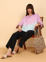 Women Rayon Staple Tie & Dye Spread Collar Regular Fit Shirt (W1773)