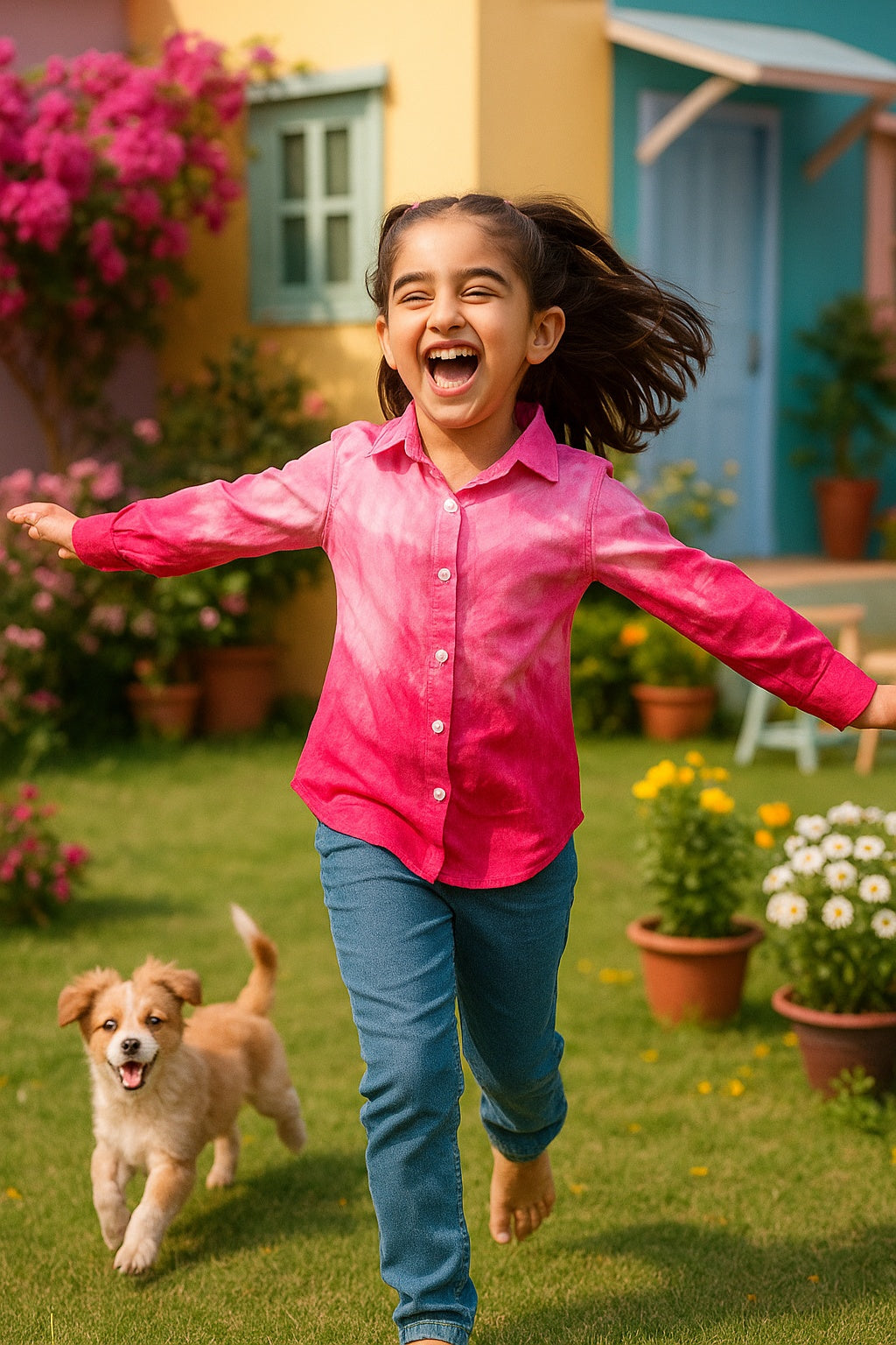 Hand Tie Dyed Collar Shirt for Girls (K1009)