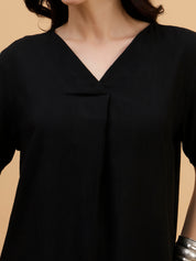 Women Black Solid Rayon Casual Top (W1787)